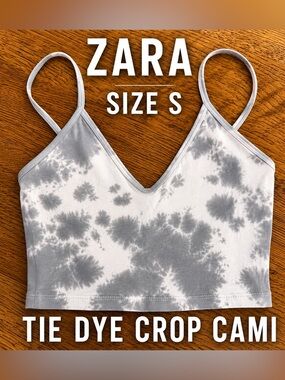 Zara Gray White Tie Dye Cropped Cami Tank Top Size Small S